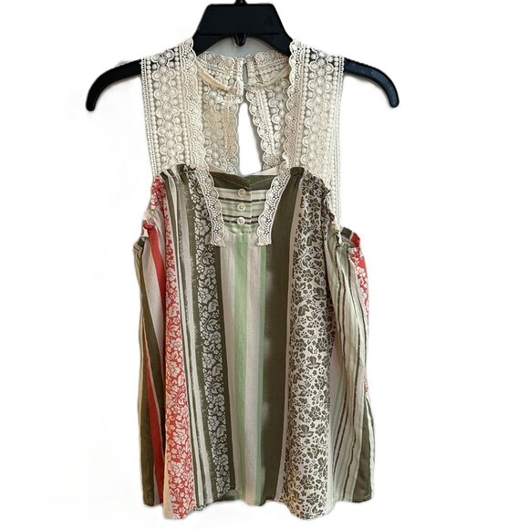 CAbi Tops - Cabi Whisper Gauze Tank Top Size XS floral and stripe design with Crochet BOHO